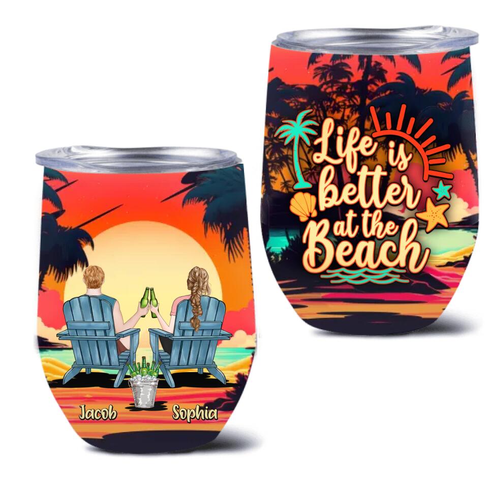 Personalized Beach Wine Tumbler - Gift Idea For Beach Lover/Camping Lover - Life Is Better At Beach