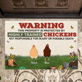 Personalized Chicken Doormat - Up to 7 Chickens - Gift Idea For Chicken Lovers - Warning This Property Is Protected By Highly Trained Chickens Not Responsible For Injury Or Possible Death