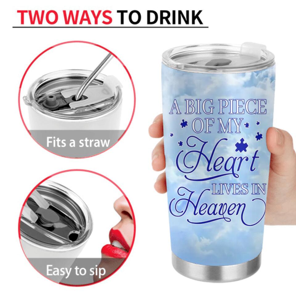 Personalized Memorial Dog Tumbler - Upload Photo - Memorial Gift Idea For Dog Owners/Dog Lovers - A Big Piece Of My Heart Lives In Heaven