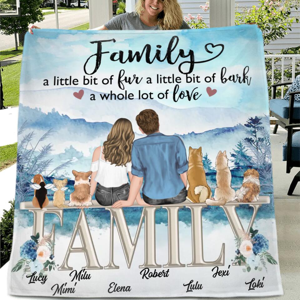 Personalized Couple With Dogs Quilt/Fleece Throw Blanket - Gift Idea For Couple/Dog Lovers - Up to 6 Dogs - Family A Little Bit Of Fur A Little Bit Of Bark A Whole Lot Of Love