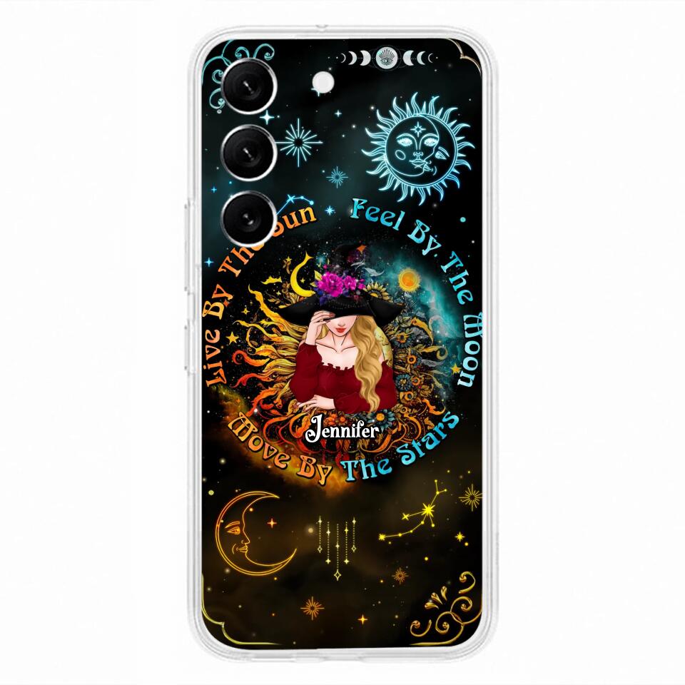 Custom Personalized Witch Phone Case - Gift Idea For Halloween/Witch Lovers - Live By The Sun Feel By The Moon Move By The Stars - Case For iPhone &  Samsung