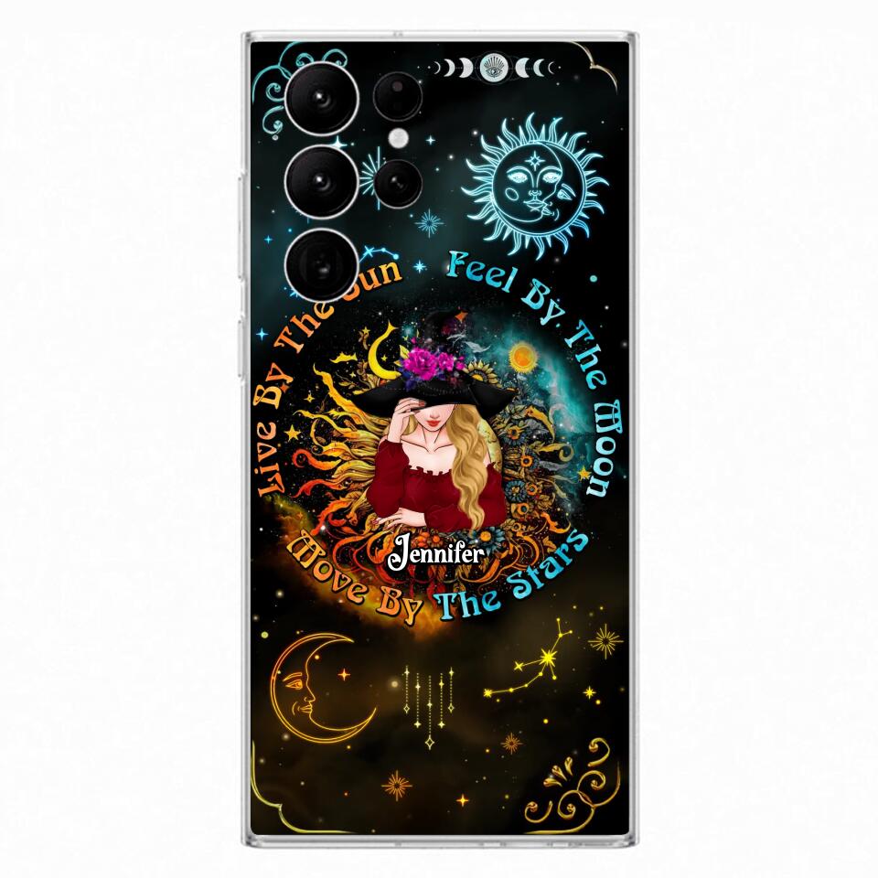 Custom Personalized Witch Phone Case - Gift Idea For Halloween/Witch Lovers - Live By The Sun Feel By The Moon Move By The Stars - Case For iPhone &  Samsung