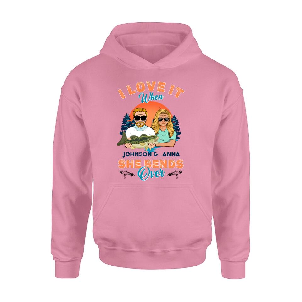 Personalized Fishing Couple T-Shirt/Long Sleeve/Sweatshirt/Hoodie - Gift Idea For Couple/Gift To Him/Her/Fishing Lover - I Love It When She Bends Over