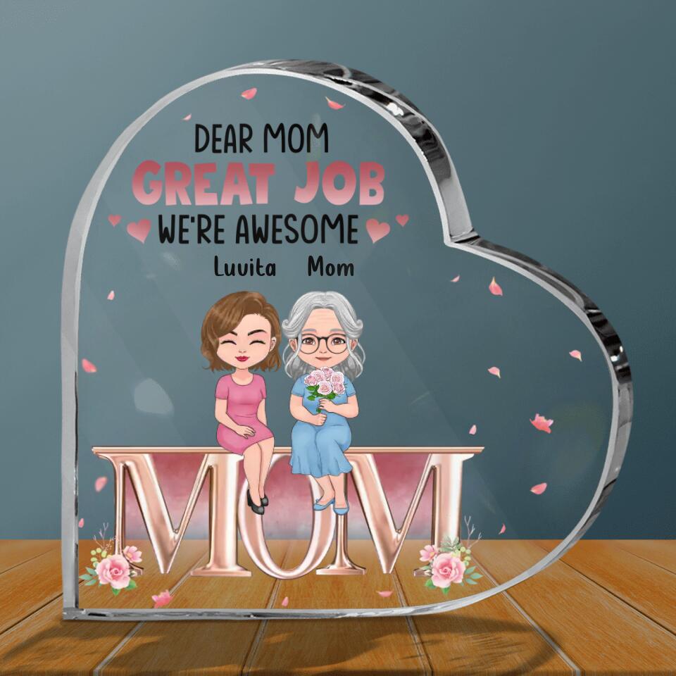 Personalized Mom & Children Crystal Heart - Gift Idea For Mother's Day From Daughter/Son - Up to 4 Children - Dear Mom Great Job We're Awesome