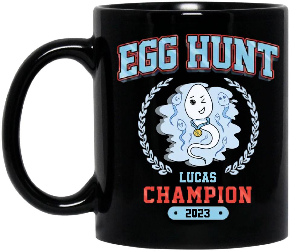 Personalized Black Coffee Mug - Gift Idea For Kid From Mom/Father - Egg Hunt Champion 2023