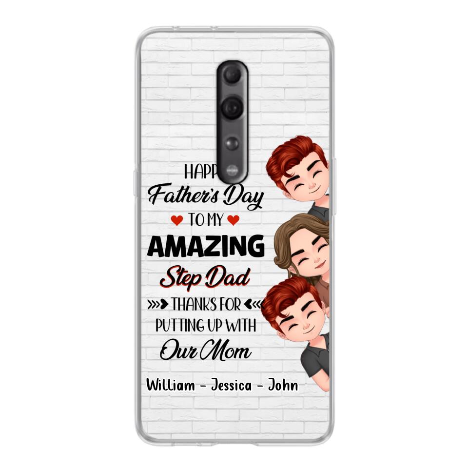 Personalized Thanks Dad Phone Case - Gift Idea For Father's Day - Up to 3 Children - To My Amazing Step Dad Thanks For Putting Up With Our Mom - Case For Oppo, Xiaomi & Huawei