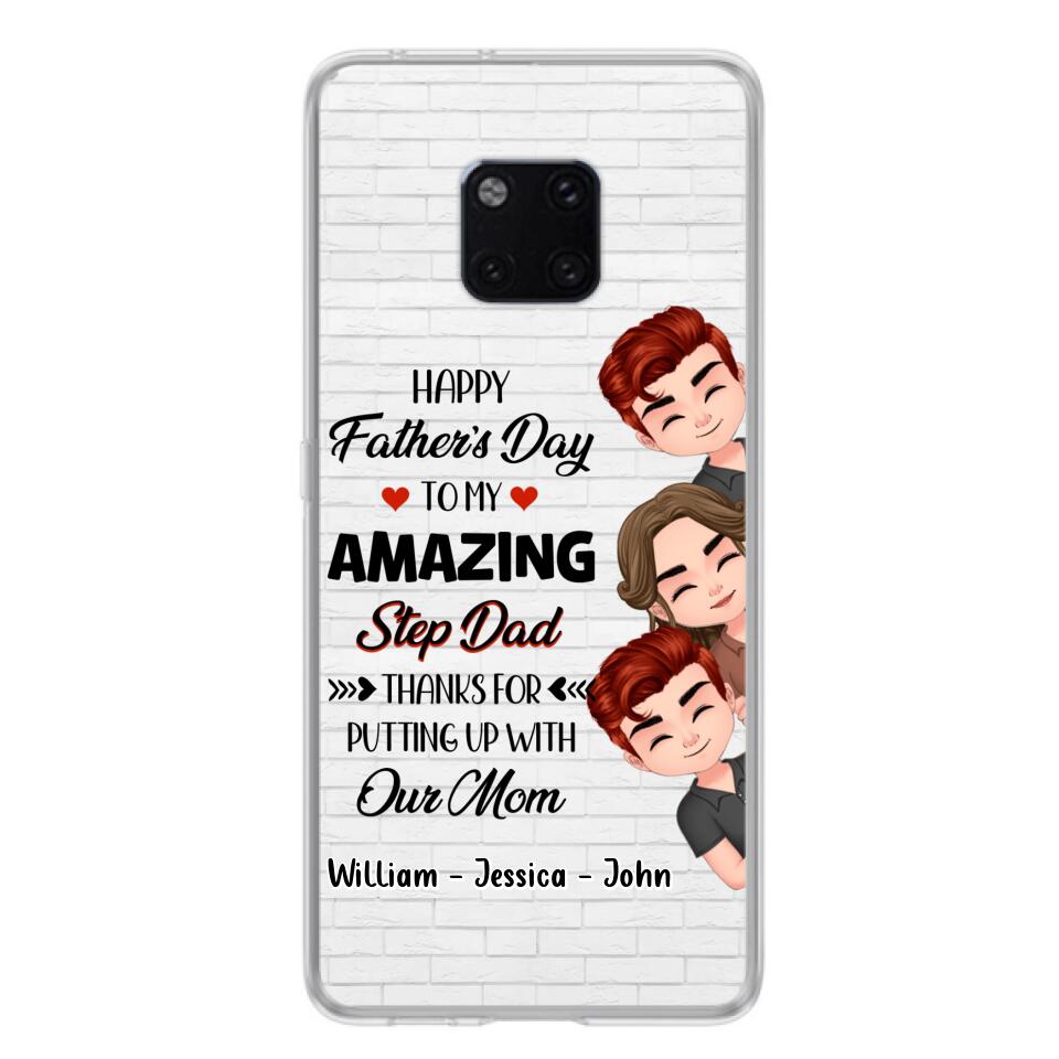 Personalized Thanks Dad Phone Case - Gift Idea For Father's Day - Up to 3 Children - To My Amazing Step Dad Thanks For Putting Up With Our Mom - Case For Oppo, Xiaomi & Huawei