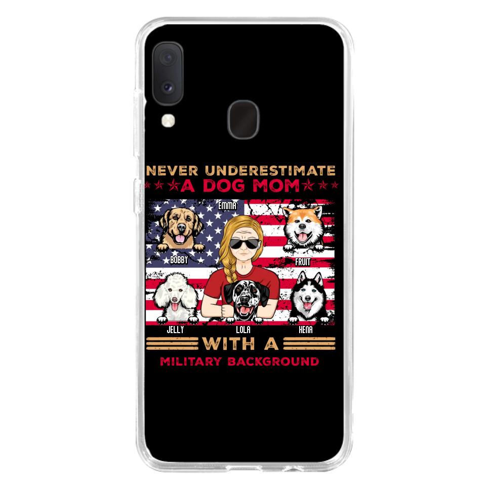 Custom Personalized Dog Mom Phone Case - Upto 5 Dogs - Gift Idea For Mother's Day/ Dog Lover - Never Underestimate A Dog Mom With A Military Background - Case For iPhone And Samsung