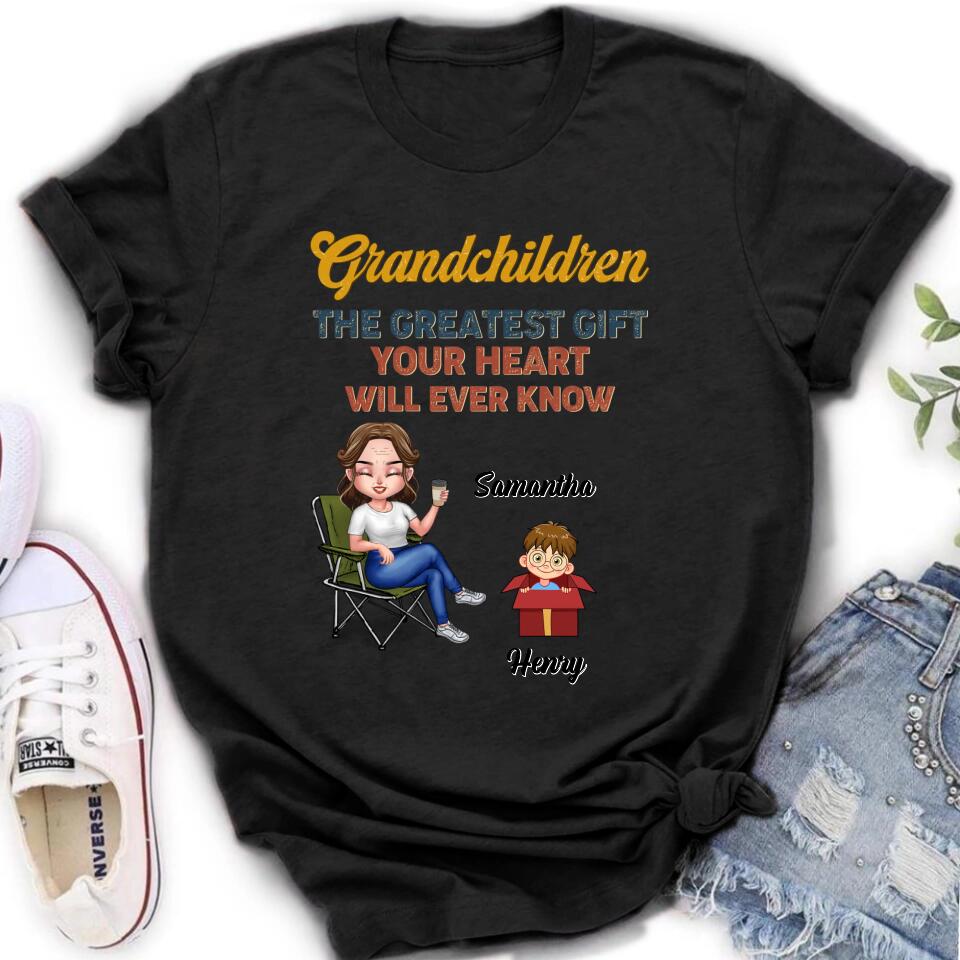 Personalized Grandma Shirt/Long sleeve/Sweatshirt/Hoodie - Gift Idea For Grandma/Mother's Day - Up to 7 Kids - Grandchildren The Greatest Gift Your Heart Will Ever Know