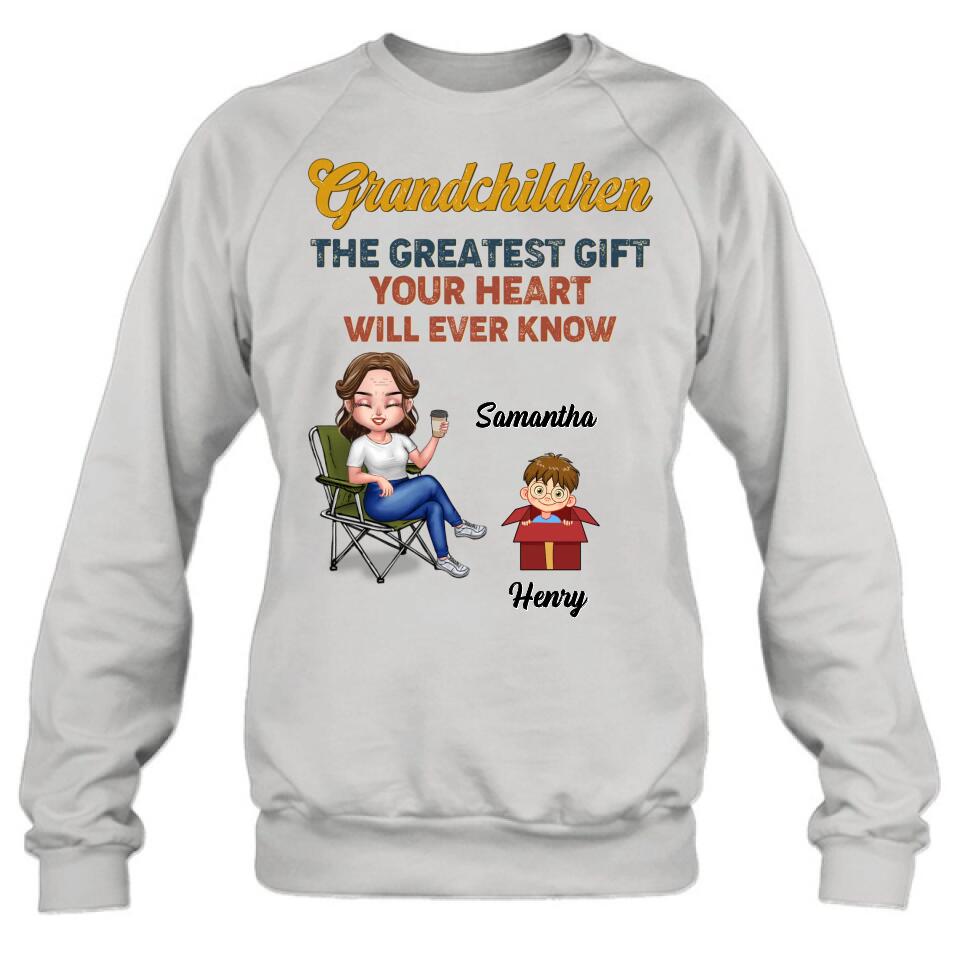 Personalized Grandma Shirt/Long sleeve/Sweatshirt/Hoodie - Gift Idea For Grandma/Mother's Day - Up to 7 Kids - Grandchildren The Greatest Gift Your Heart Will Ever Know
