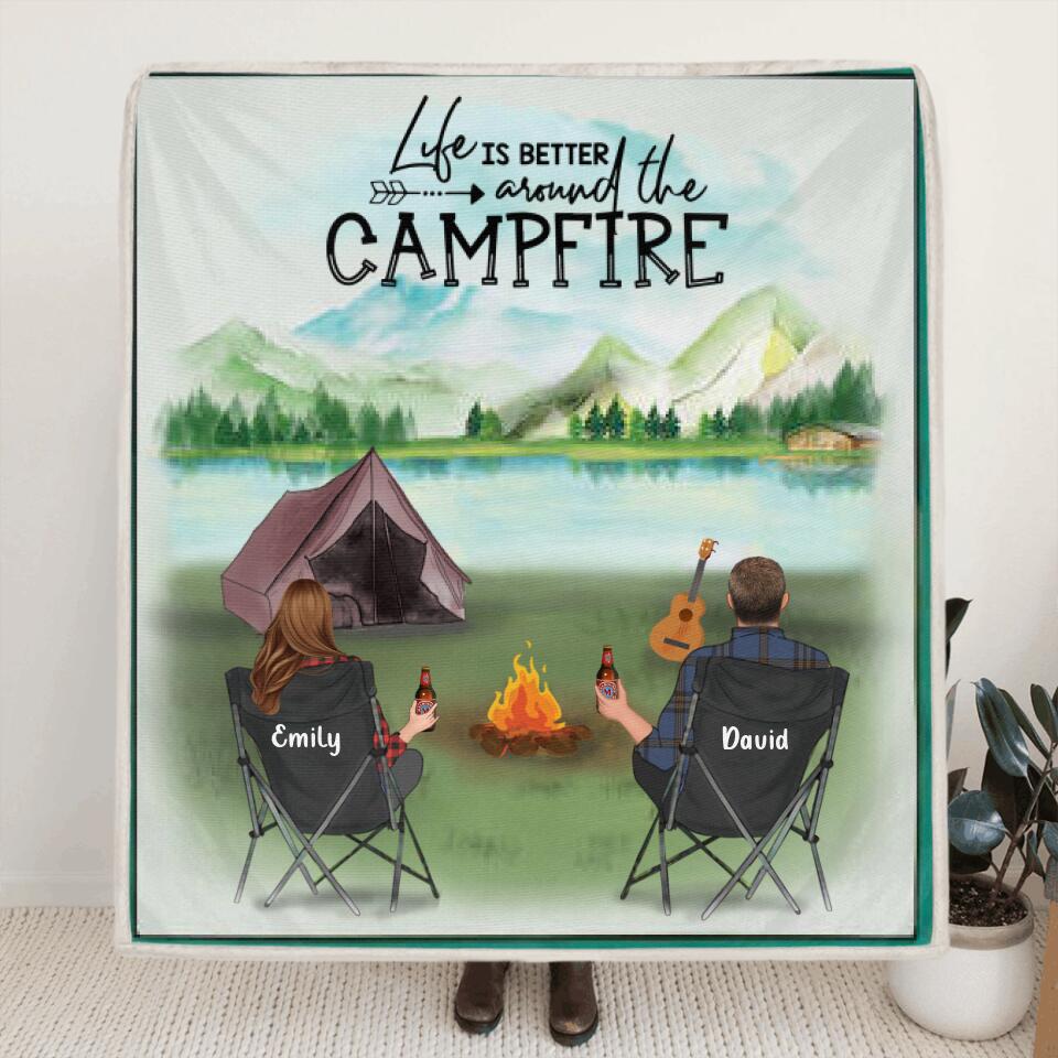 Personalized Camping Blanket Gift for Whole Family, Camping Lovers - Couple with Up to 6 Pets, Parents with Up to 6 Kids, No Camper -  Camping Partners For Life