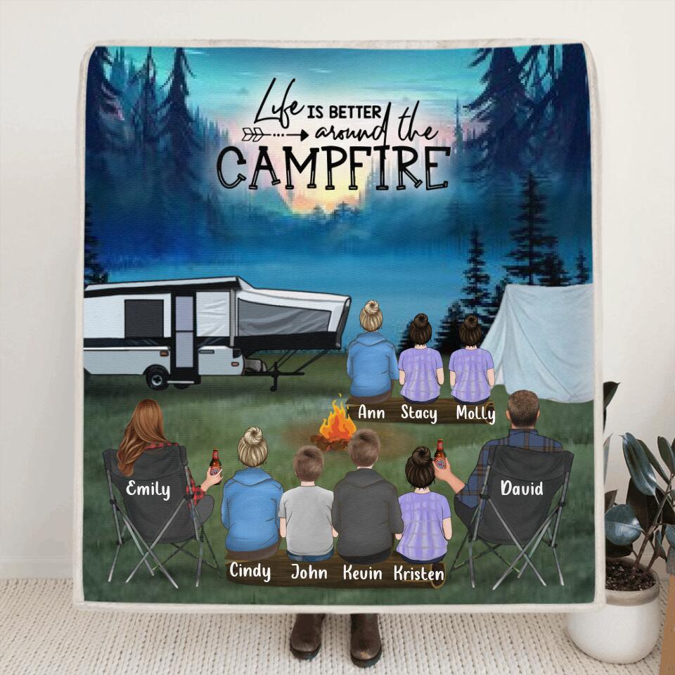 Personalized Camping Blanket - Parents Up to 9 kids and up to 2 pets - 3KFOG2