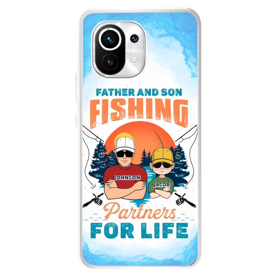 Personalized Father And Son Fishing Phone Case For Xiaomi/Oppo/Huawei - Dad With Up to 3 Children - Gift Idea For Father/Son/Daughter/Father's Day/Fishing Lover - Father And Son Fishing Partners For Life