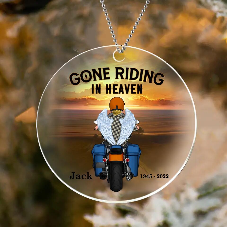 Personalized Memorial Biker Circle/Rectangle Acrylic Ornament/Blanket - Memorial Gift Idea For Father's Day - Gone Riding In Heaven
