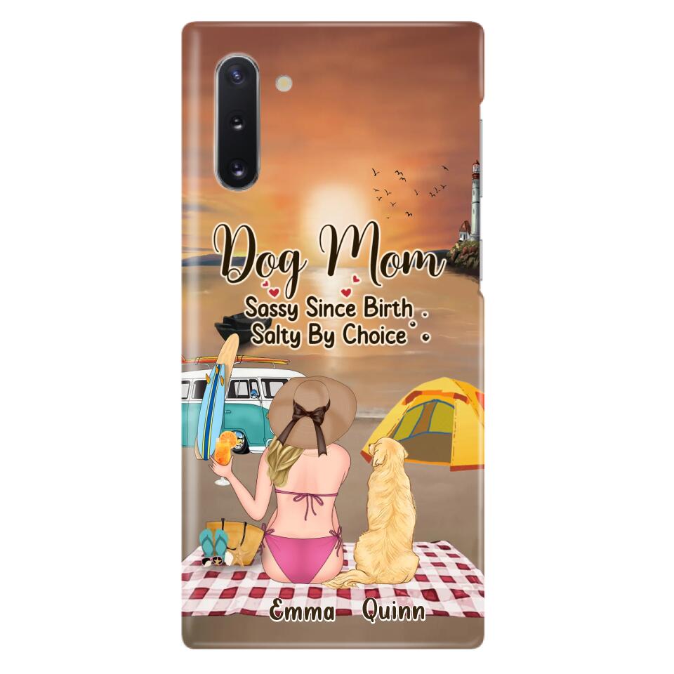 Custom Personalized Dog Mom Phone Case - Upto 4 Dogs - Mother's Day Gift Idea for Dog Lovers - Dog Mom Sassy Since Birth Salty By Choice - Case for iPhone/Samsung