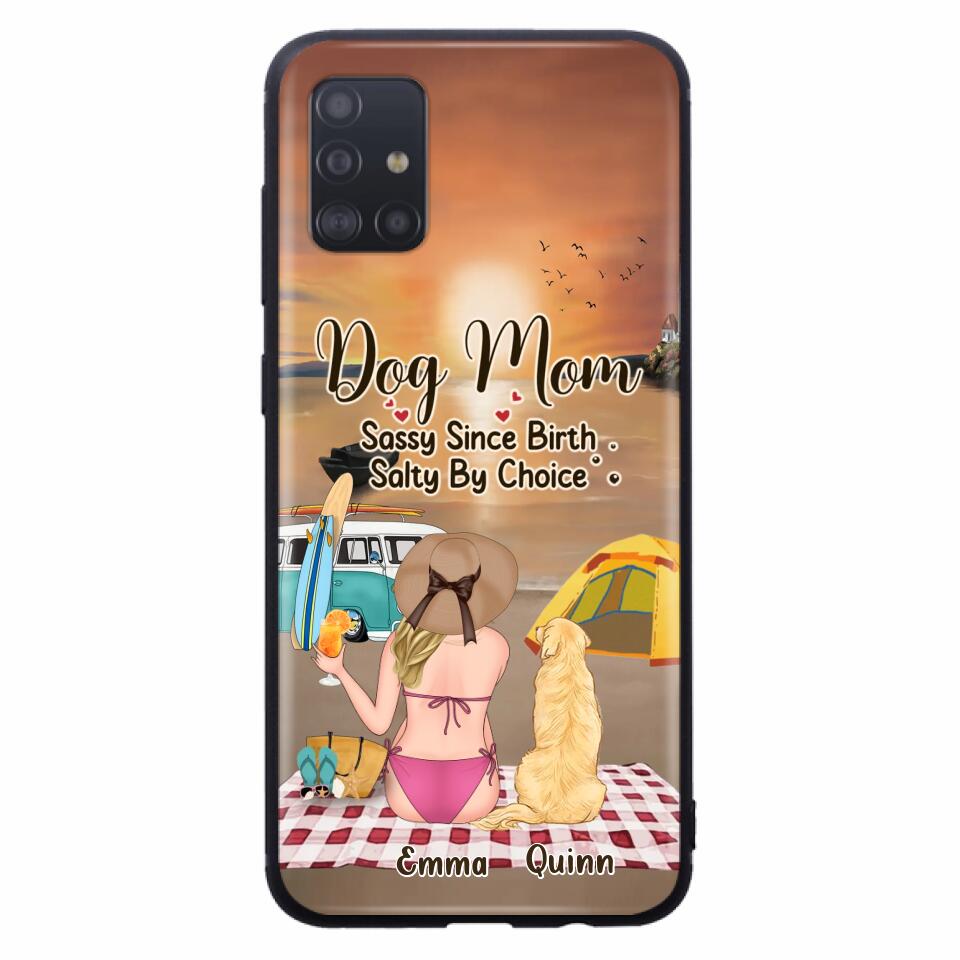 Custom Personalized Dog Mom Phone Case - Upto 4 Dogs - Mother's Day Gift Idea for Dog Lovers - Dog Mom Sassy Since Birth Salty By Choice - Case for iPhone/Samsung