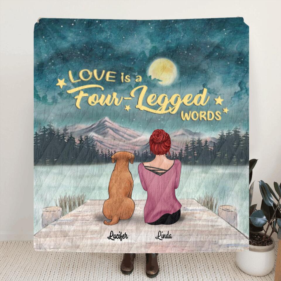 Personalized Pets Mom Quilt/Fleece Blanket - Mom With Up to 5 Pets - Best Gift For Cat Lovers, Dog Lovers - Love Is Four-Legged Words