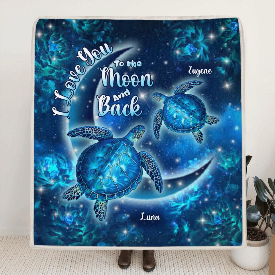 Personalized Turtle Quilt/Fleece Blanket - Up to 6 Turtles - I Love You To The Moon And Back - IUNAG8