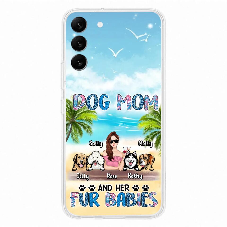 Custom Personalized Dog Mom Summer Patterned Phone Case - Upto 4 Dogs - Gift Idea For Dog Mom/Dog Lovers - Dog Mom And Her Fur Babies - Cases For iPhone/Samsung