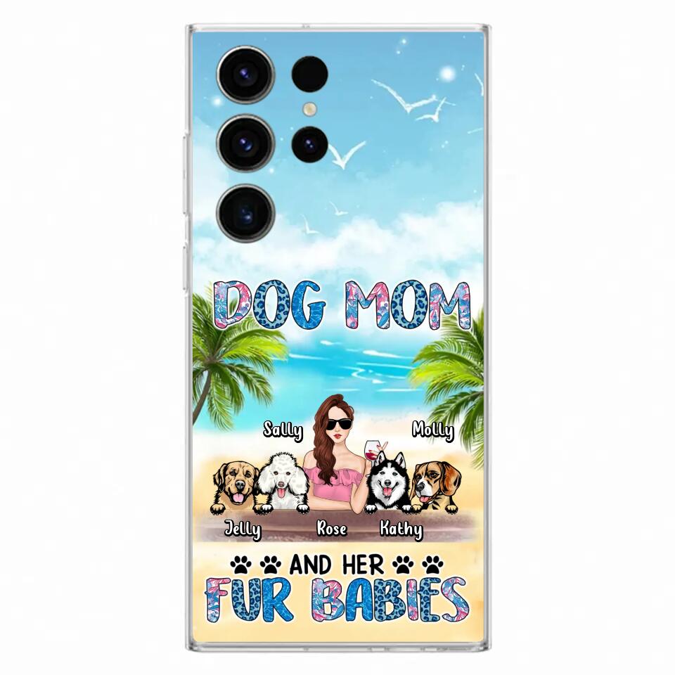 Custom Personalized Dog Mom Summer Patterned Phone Case - Upto 4 Dogs - Gift Idea For Dog Mom/Dog Lovers - Dog Mom And Her Fur Babies - Cases For iPhone/Samsung