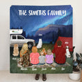 Personalized Night Camping Fleece Blanket/Quilt - Best Gift For Camping Family/Couple - Up To 3 Kids & 3 Dogs - Custom Family's Name