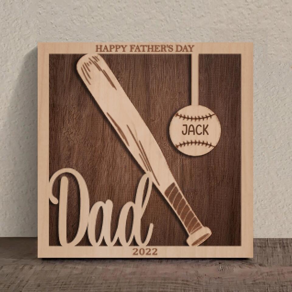 Personalized Baseball Square 3 Layered Baseball Wooden Art - Gift Idea For Father's Day 2023