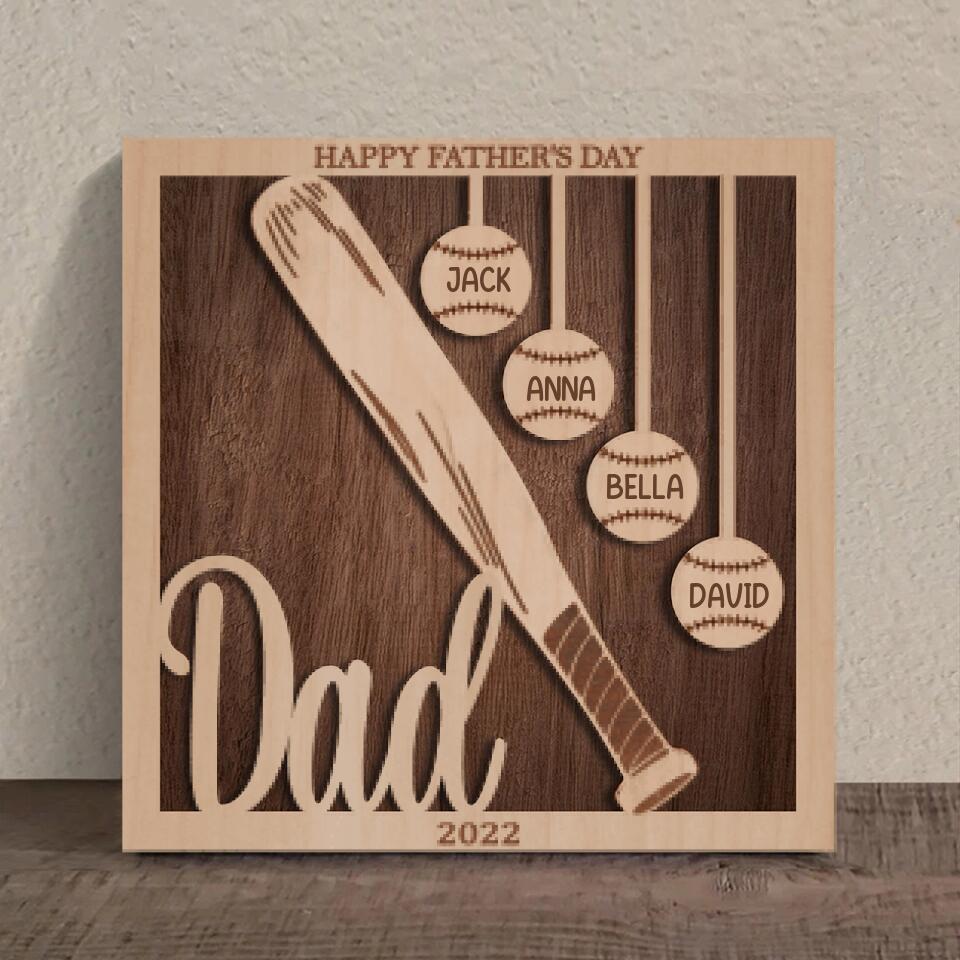 Personalized Baseball Square 3 Layered Baseball Wooden Art - Gift Idea For Father's Day 2023
