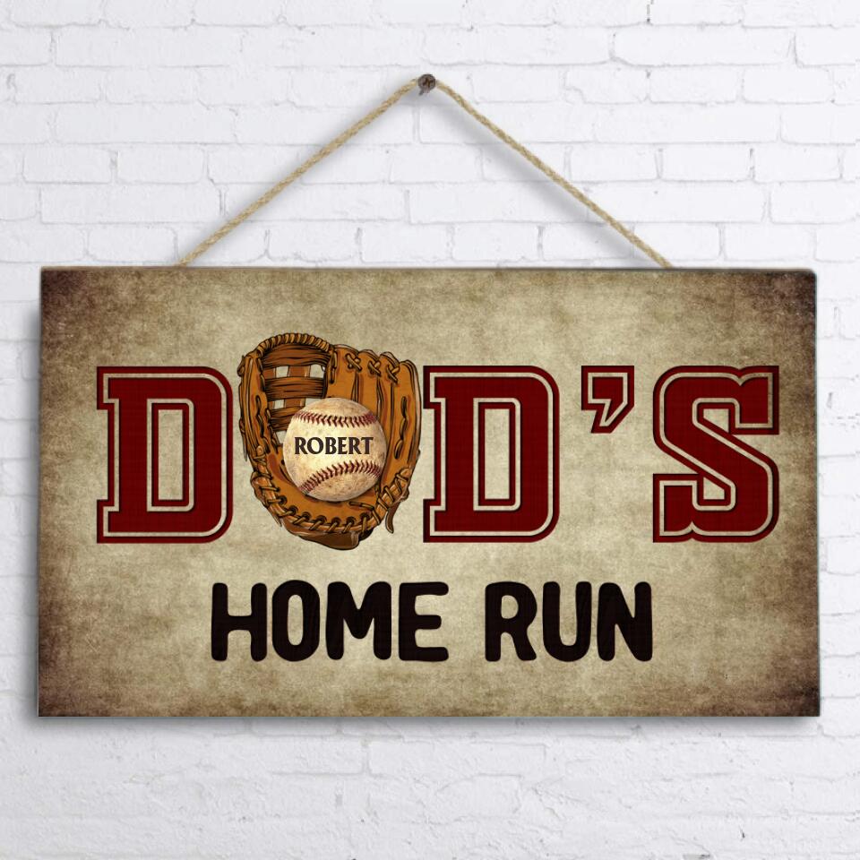 Personalized Baseball Dad's Home Run Wooden Sign - Up to 7 Kids - Gift For Father/Baseball Lover - Family Gift Idea