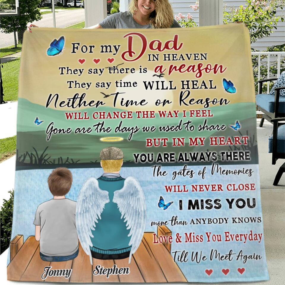 Personalized For My Dad In Heaven Quilt/Fleece Blanket - Memorial Gift Idea For Father's Day - Love & Miss You Everyday Till We Meet Again