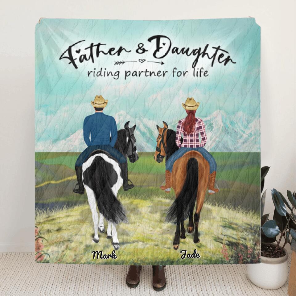 Personalized Riding Horse Quilt Blanket - Father and Son, Father and Daughter - Best Gift For Father's Day