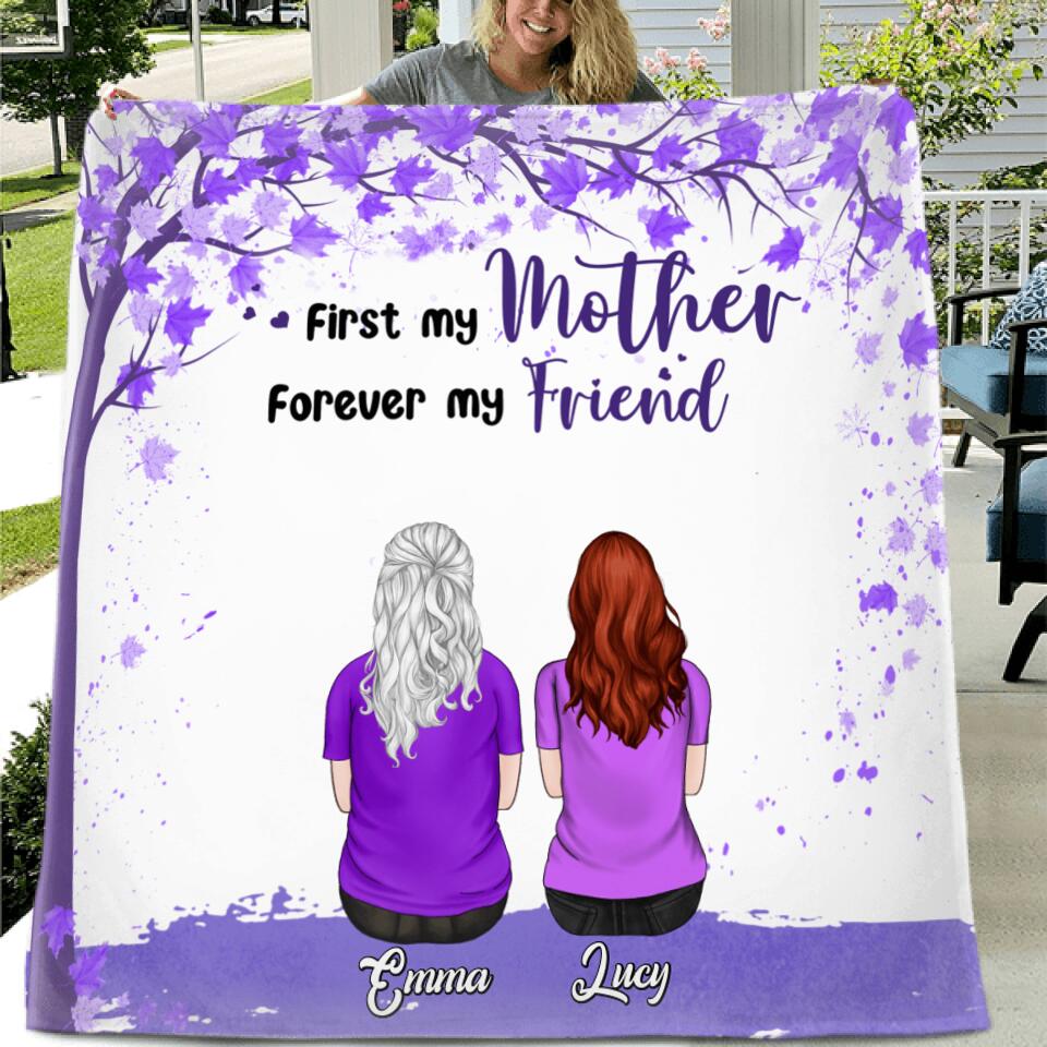 Personalized Beautiful Mom Quilt/Fleece Throw Blanket - Up to 5 People - Gift Idea For Mother's Day - First My Mother Forever My Friend