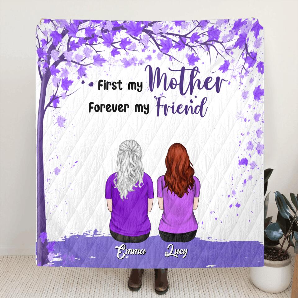 Personalized Beautiful Mom Quilt/Fleece Throw Blanket - Up to 5 People - Gift Idea For Mother's Day - First My Mother Forever My Friend