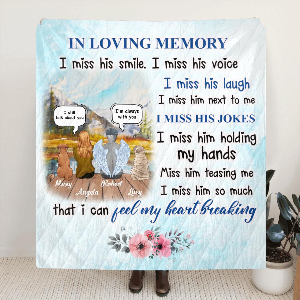 Personalized Memorial Fleece Throw Blanket/Quilt - Gift Idea For Father/Dog Lovers With Up To 2 Dogs - I Miss His Smile