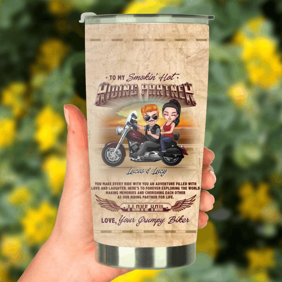 Personalized Couple Riding Tumbler - Gift Idea For Couple/Biker - To My Smokin' Hot Riding Partner