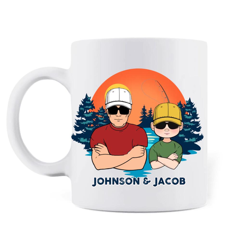 Personalized Father And Son Fishing Coffee Mug - Dad With Up to 3 Children - Gift Idea For Father/Son/Daughter/Father's Day/Fishing Lover - Fishing Dad
