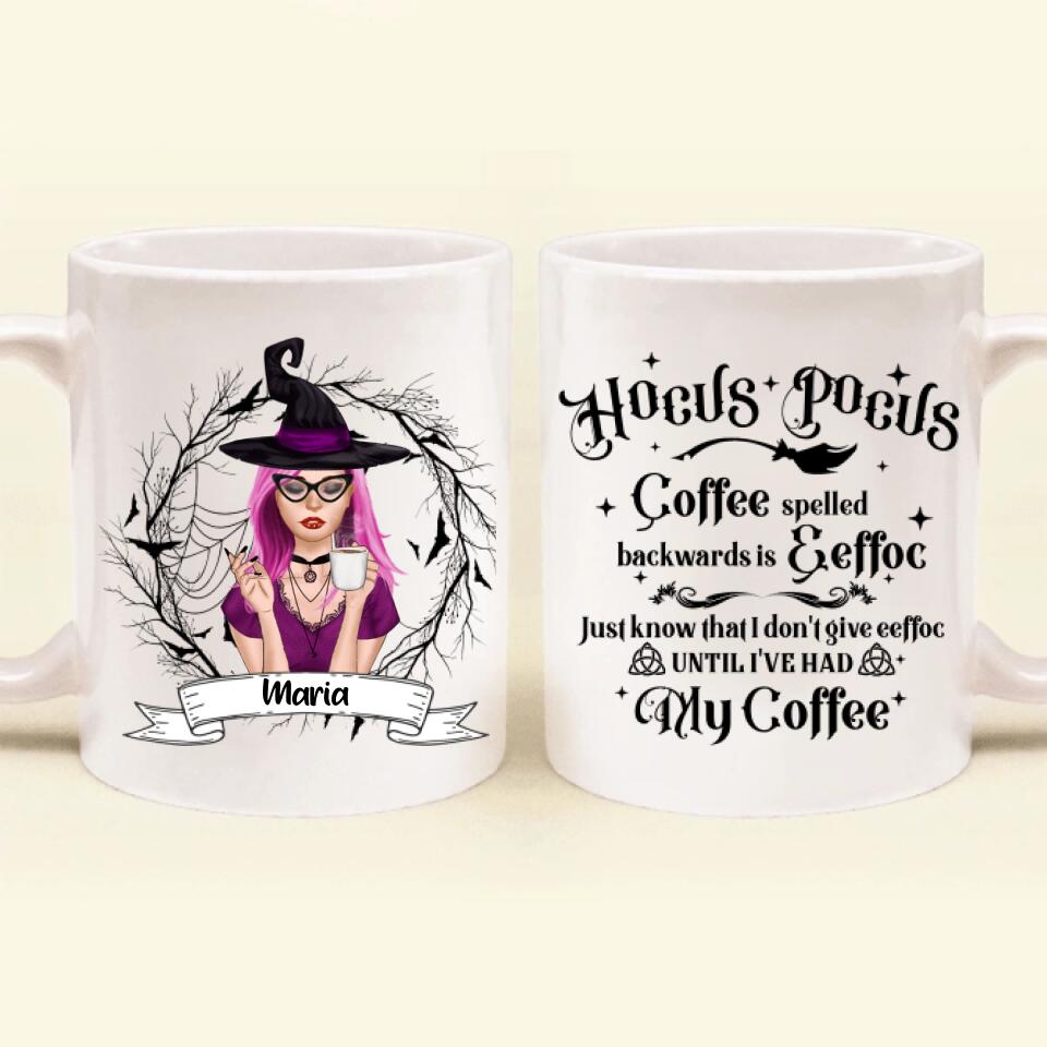 Personalized Witch Coffee Mug - Gift For Halloween - Coffee Spelled Backwards - RYXW2G