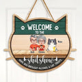 Personalized A Crazy Cat Lady Door Sign - Up to 4 Cats - Best Gift For Cat Lovers/Couple - Welcome To The Shitshow Hope You Brought Alcohol & Cat Treats