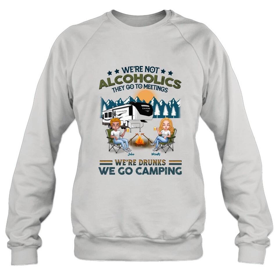 Personalized Camping Friends T-Shirt/Long Sleeve/Sweatshirt/Hoodie - Up to 7 People - Gift Idea For Friends/Camping Lover - We're Not Alcoholics They Go To Meetings We're Drunks We Go Camping