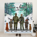 Personalized Hunting With Pets Fleece Blanket/Quilt Blanket - Parents With Up To 2 Kids/Couple/Single Parent/Solo Man/Woman and Pets - Best Gift For Hunting Lovers