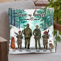 Personalized Hunting With Pets Pillow Cover/Cushion Cover - Parents With Up To 2 Kids/Couple/Single Parent/Solo Man/Woman and Pets - Best Gift For Hunting Lovers