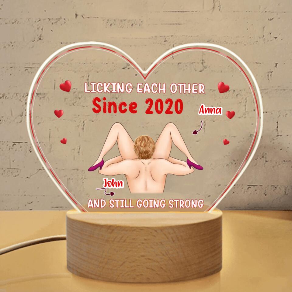 Personalized Heart Acrylic Photo Panel with Light Base - Valentine's Day Gift For Him/Her - Licking Each Other