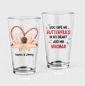 Personalized Valentine's Day Pint Glass - You Give Me Butterflies In My Heart - Valentine's Day Gift For Him
