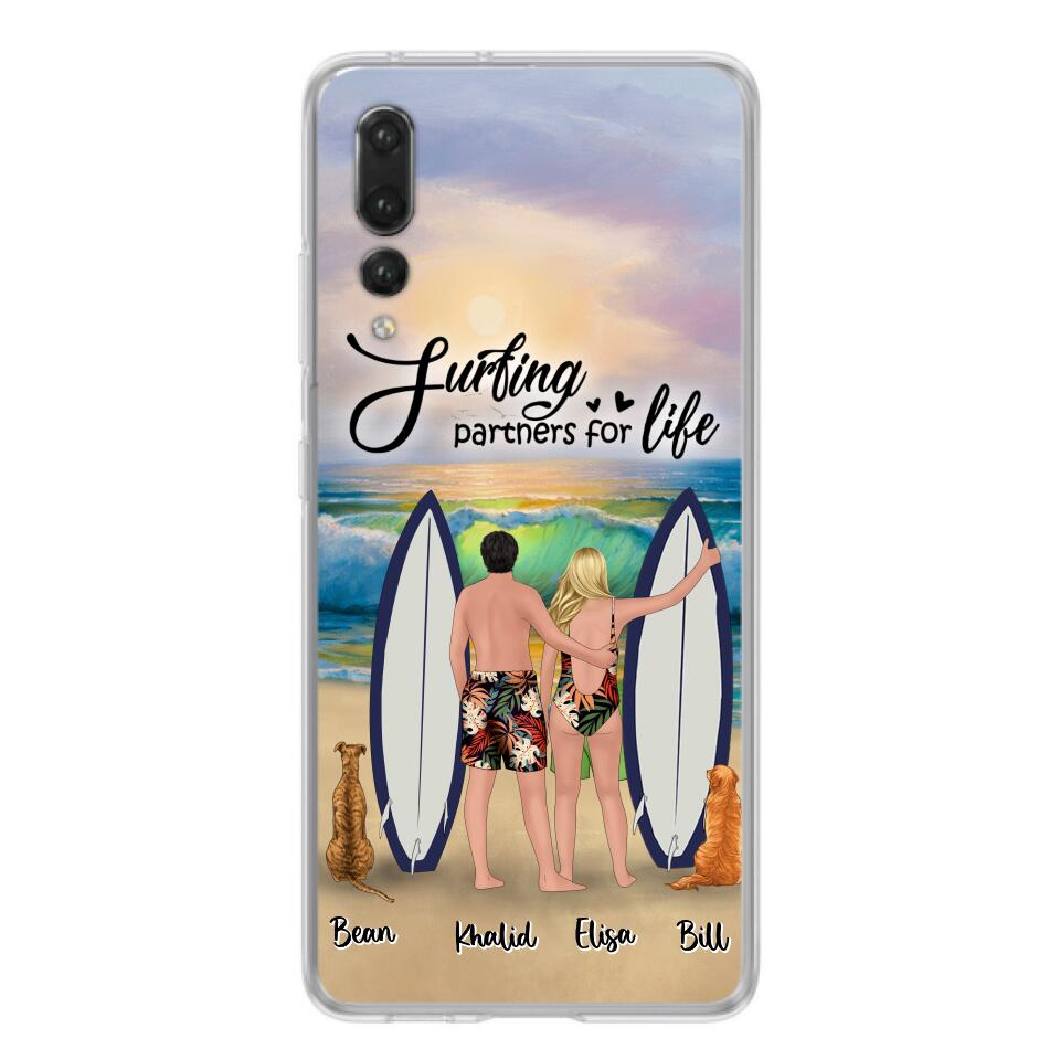 Personalized Surfing Phone Case - Couple And 2 Pets - Phone Case For Xiaomi, Huawei and Oppo- Surfing Partners For Life - CCS180