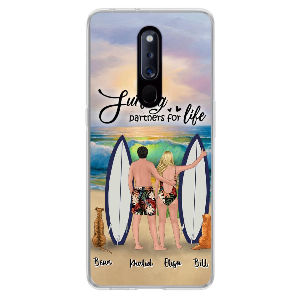 Personalized Surfing Phone Case - Couple And 2 Pets - Phone Case For Xiaomi, Huawei and Oppo- Surfing Partners For Life - CCS180