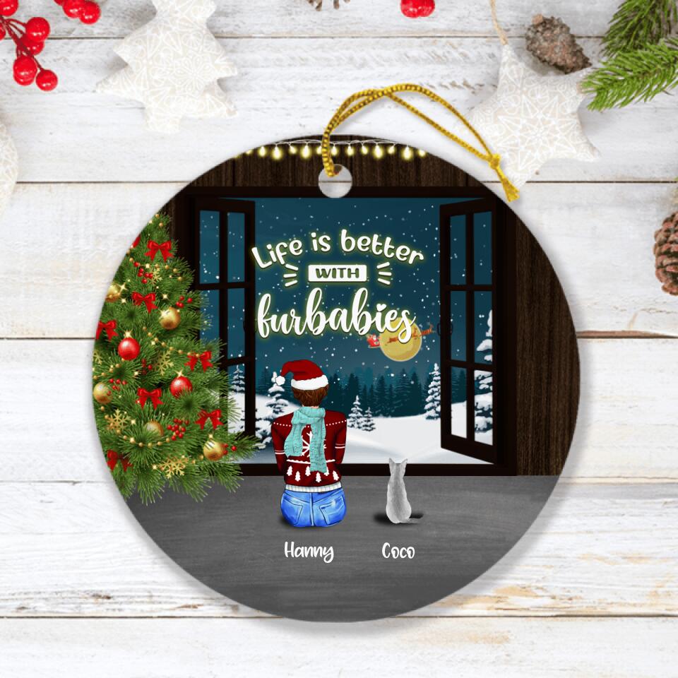 Personalized Christmas By Window Ornament - Man/Woman/Couple With Up to 3 Kids - 4 Pets - Best Gift For Christmas - Happy First Christmas Together