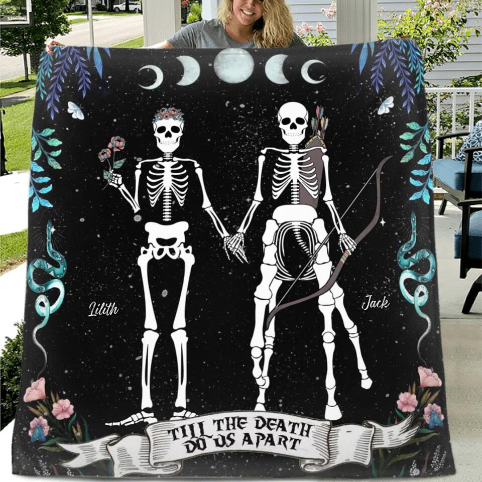 Personalized Horoscope Skeleton Couple Quilt/Fleece Throw Blanket - Gift Idea For Couple, Husband and Wife - Till The Death Do Us Part