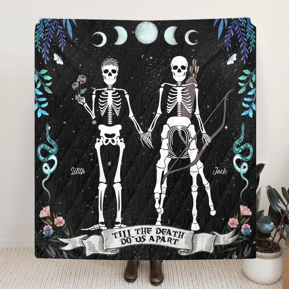 Personalized Horoscope Skeleton Couple Quilt/Fleece Throw Blanket - Gift Idea For Couple, Husband and Wife - Till The Death Do Us Part