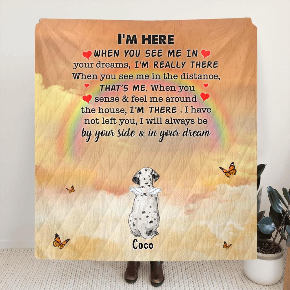 Personalized Memorial Dog Quilt/Fleece Blanket - Gift Idea For Dog Lover - I'm Here