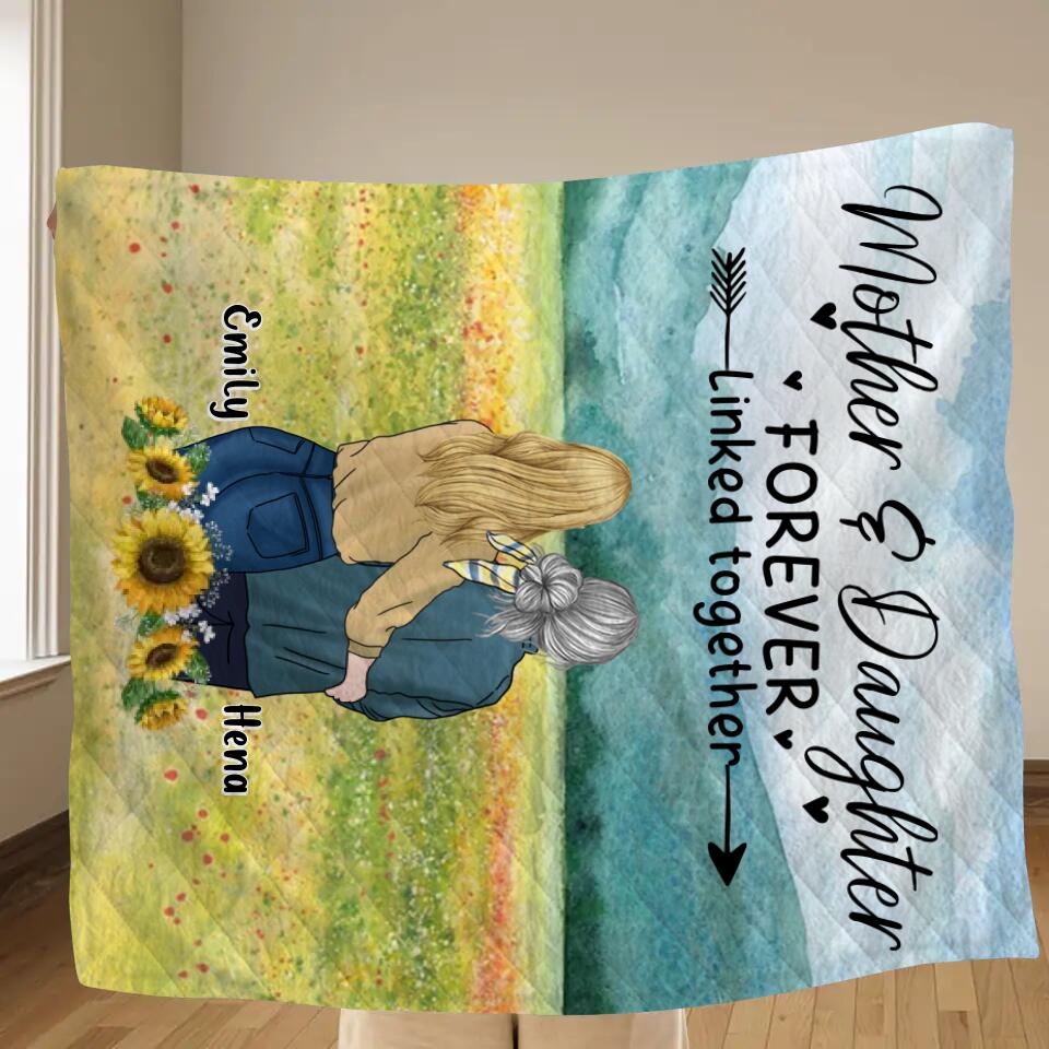 Personalized Mom & Daughter Quilt/Fleece Throw Blanket/Pillow Cover - Mother's Day Gift Idea From Daughter - Mother & Daughter Forever Linked Together