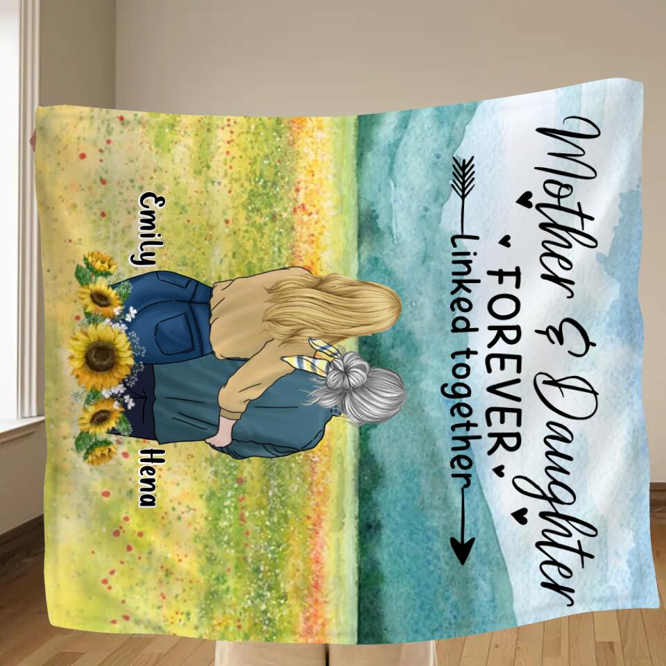 Personalized Mom & Daughter Quilt/Fleece Throw Blanket/Pillow Cover - Mother's Day Gift Idea From Daughter - Mother & Daughter Forever Linked Together